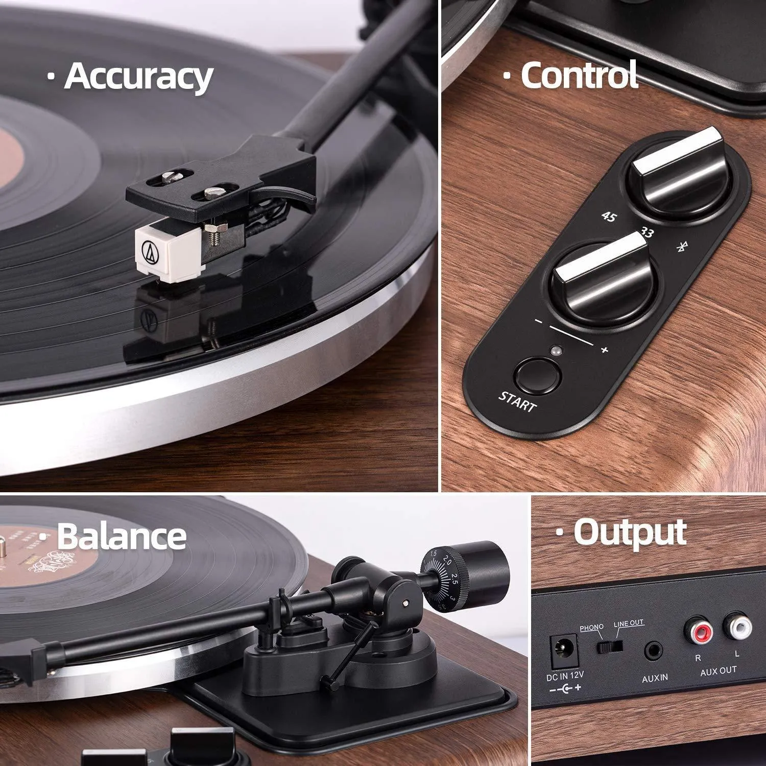 1 BY ONE High Fidelity Belt Drive Record Player with Built-in Speakers.