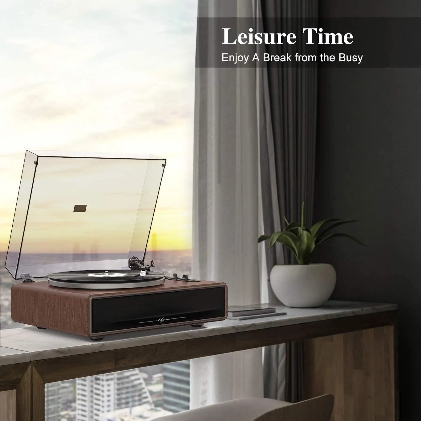 1 BY ONE High Fidelity Belt Drive Record Player with Built-in Speakers.