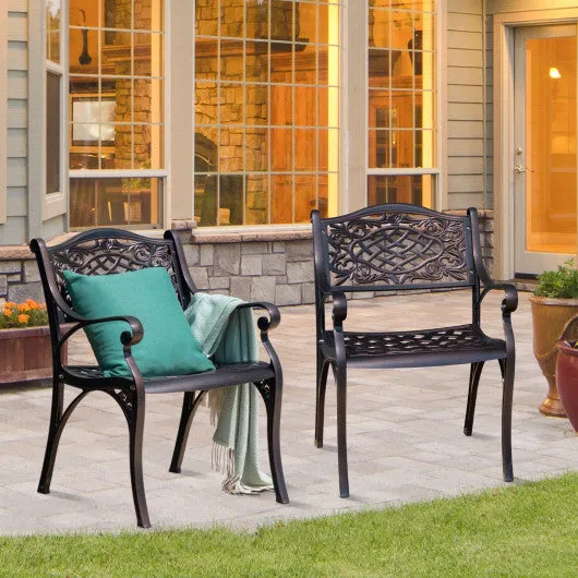 2-Piece Outdoor Cast Aluminum Chairs with Armrests and Curved Seats-Copper