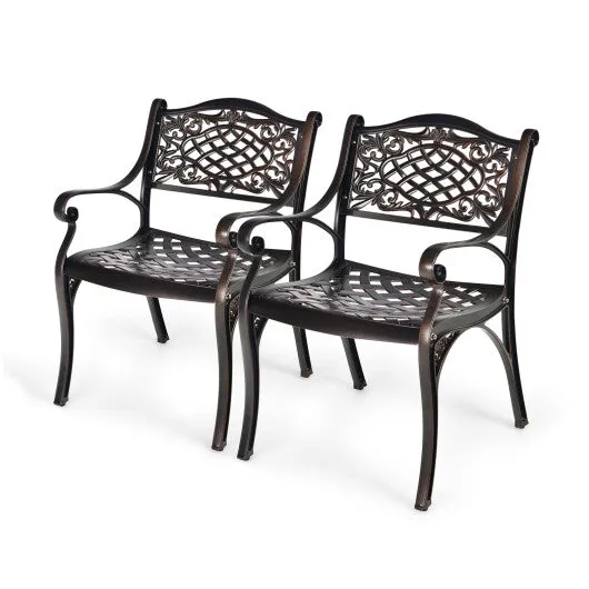 2-Piece Outdoor Cast Aluminum Chairs with Armrests and Curved Seats-Copper