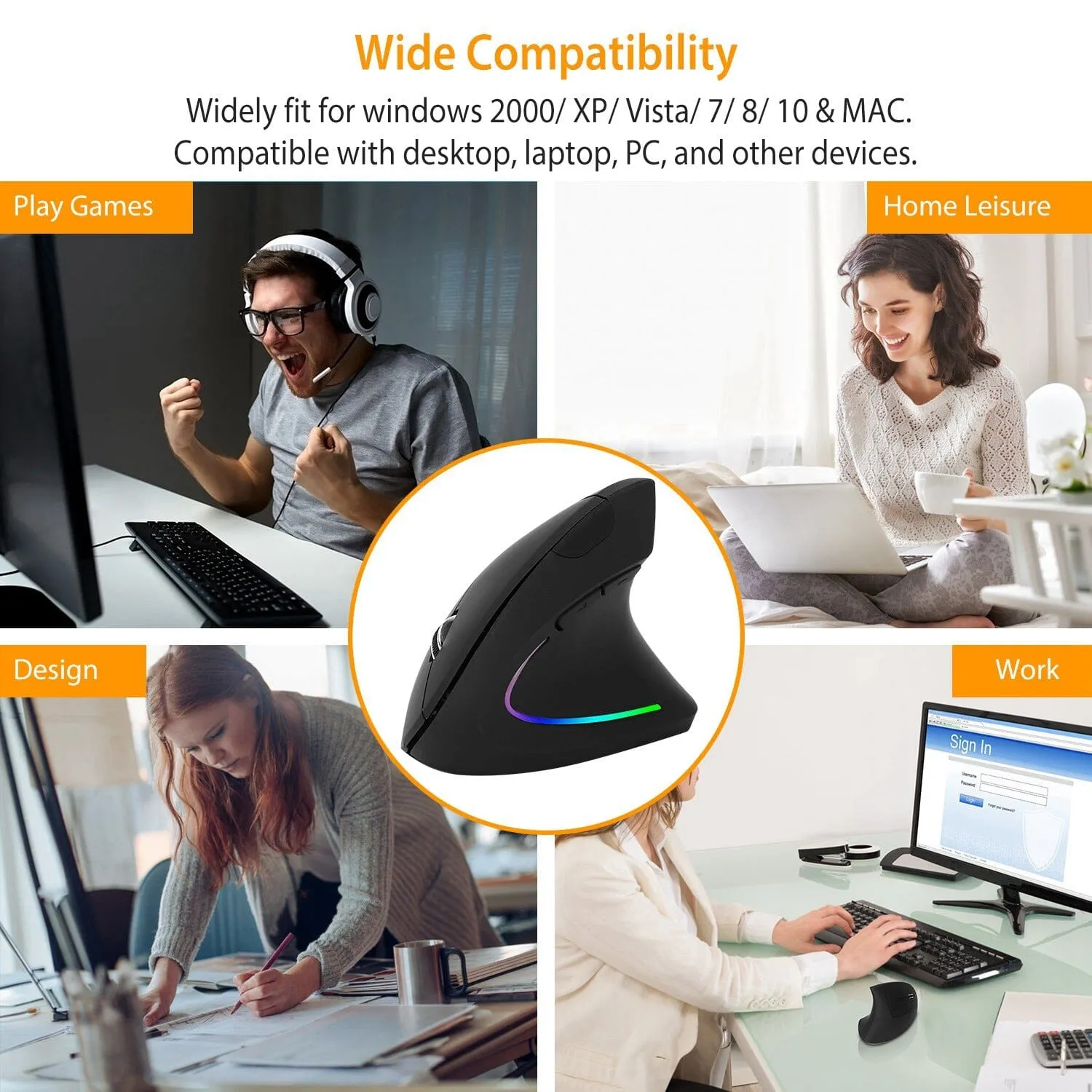 2.4G Wireless Vertical Mouse Ergonomic Optical Mice