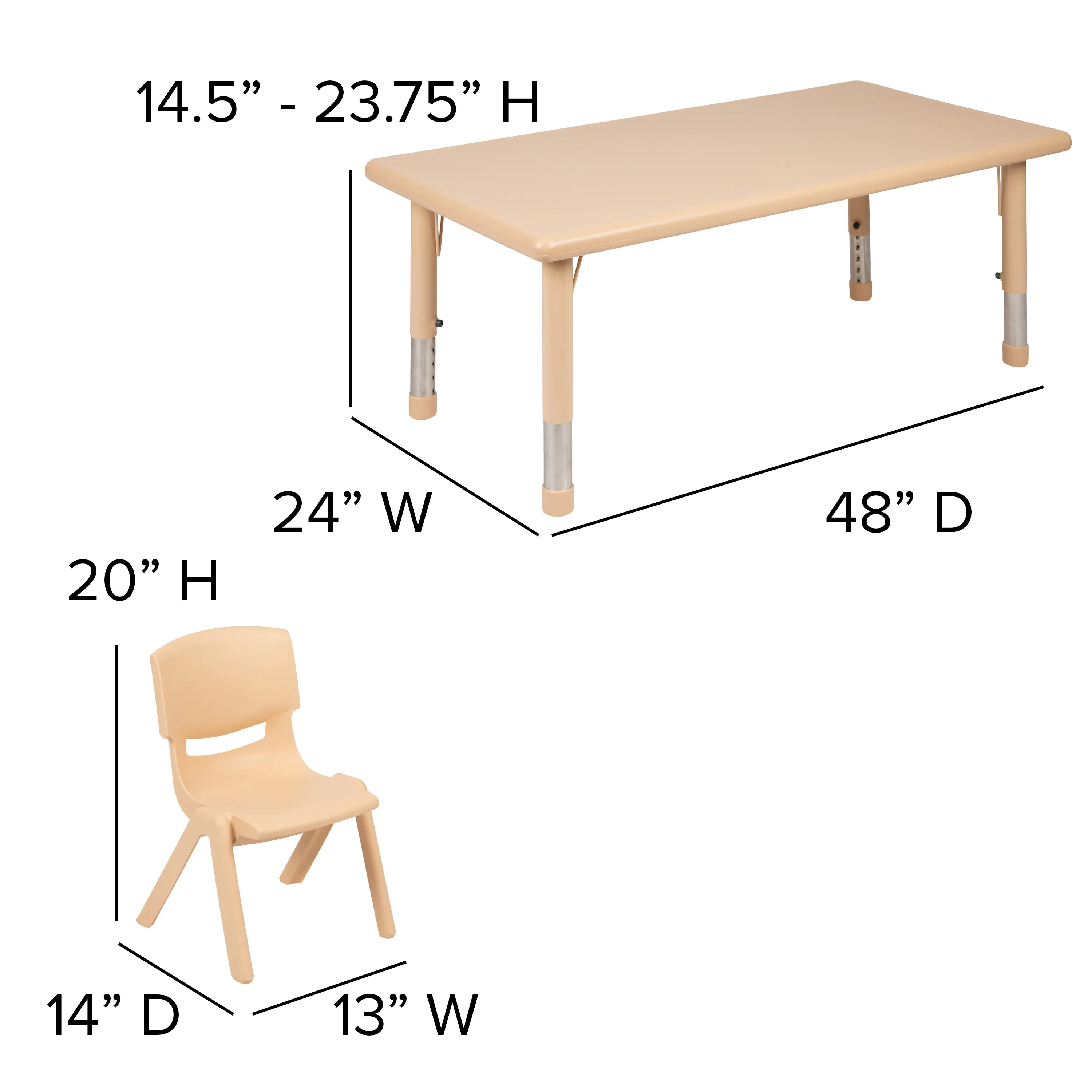 24x48 Natural Kids Table Set YU-YCX-0013-2-RECT-TBL-NAT-E-GG