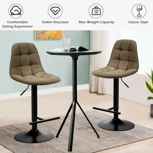 2Pcs Adjustable Bar Stools Swivel Counter Height Linen Chairs -Brown