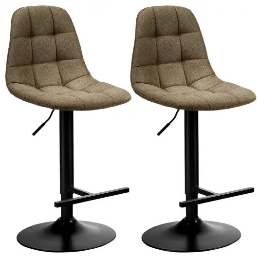 2Pcs Adjustable Bar Stools Swivel Counter Height Linen Chairs -Brown