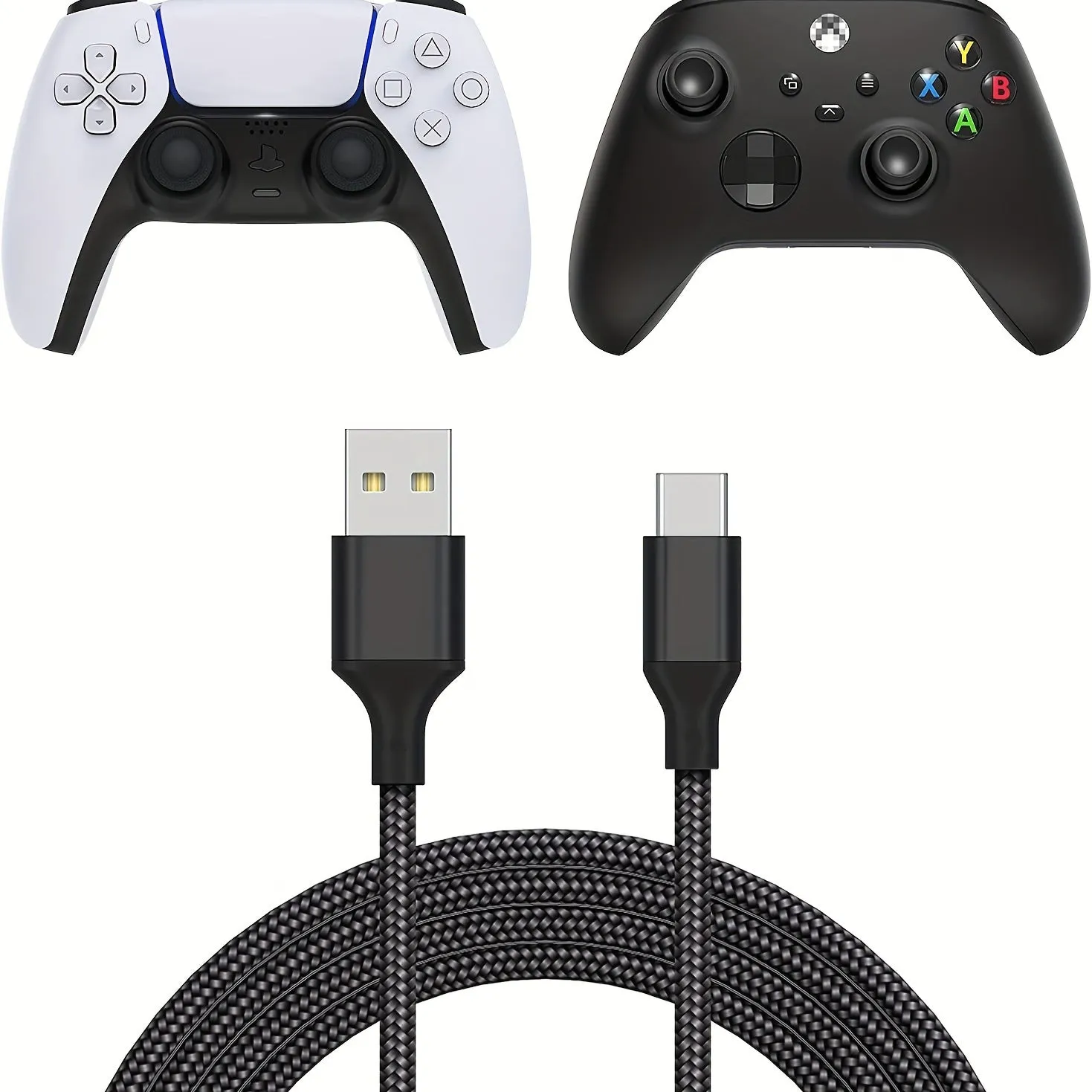 3.05 Meter Nylon Braided USB-C Charging Cable for PS5, Xbox Series X/S, and Switch Controllers