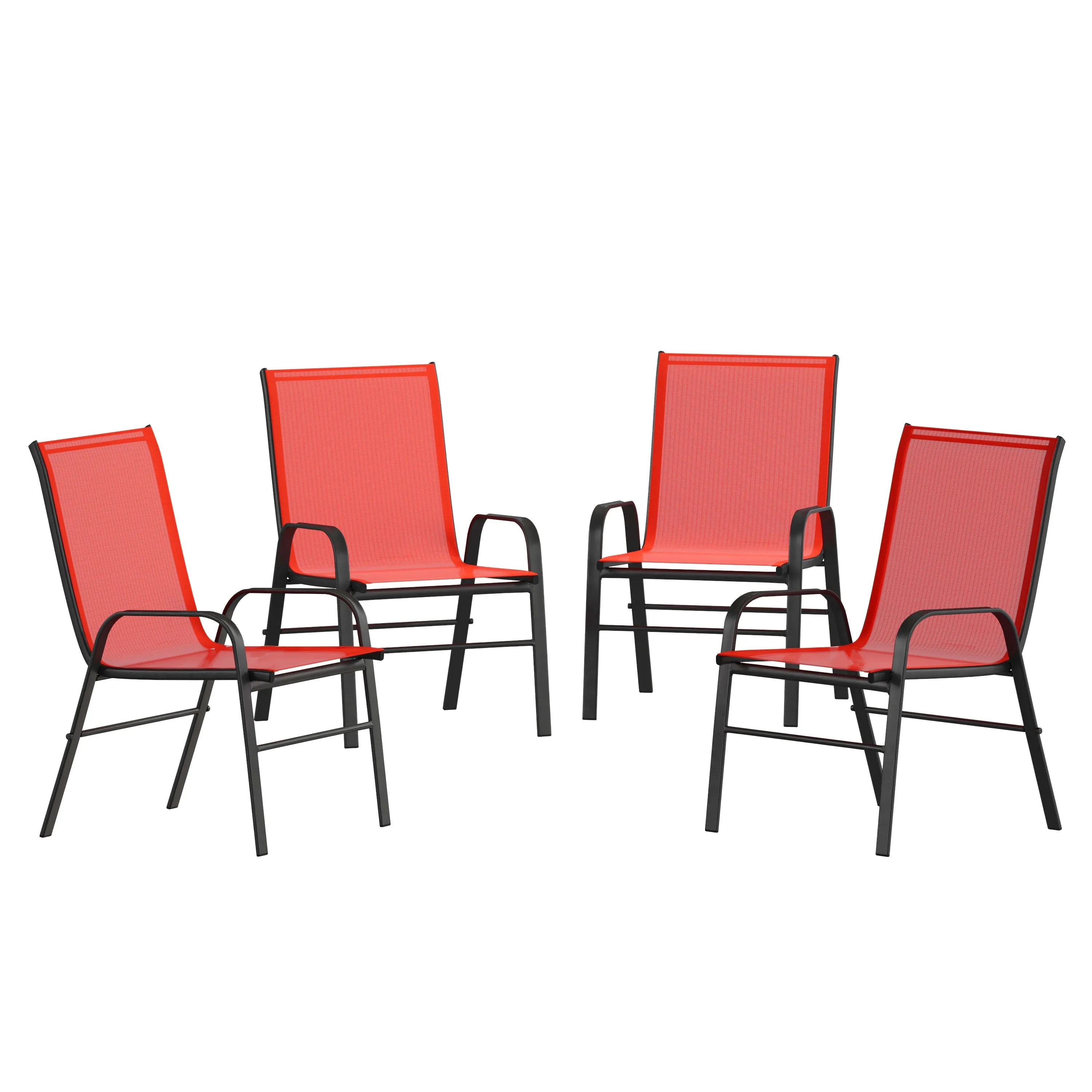 4 Pack Brazos Series Outdoor Stack Chair with Flex Comfort Material and Metal Frame