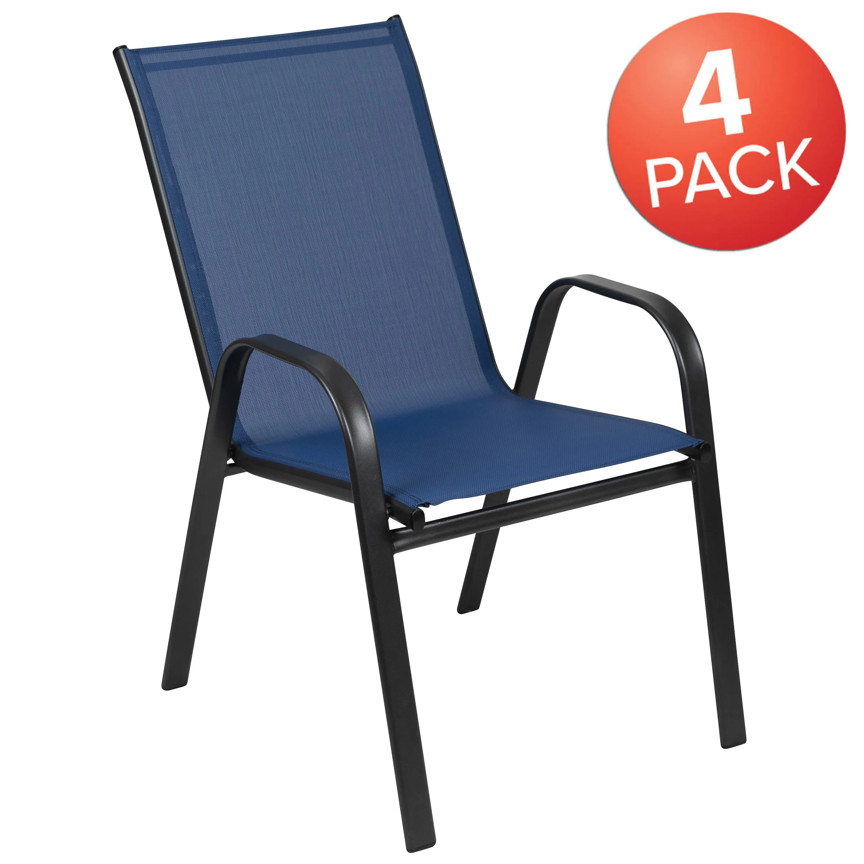 4 Pack Brazos Series Outdoor Stack Chair with Flex Comfort Material and Metal Frame