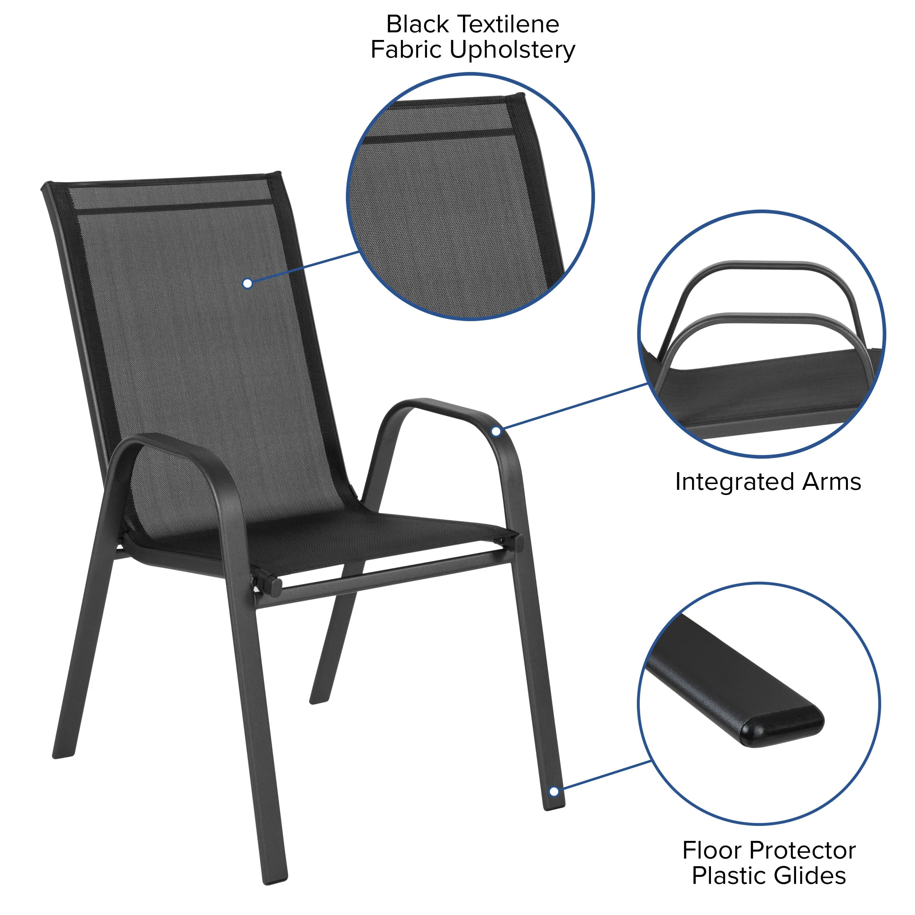 4 Pack Brazos Series Outdoor Stack Chair with Flex Comfort Material and Metal Frame