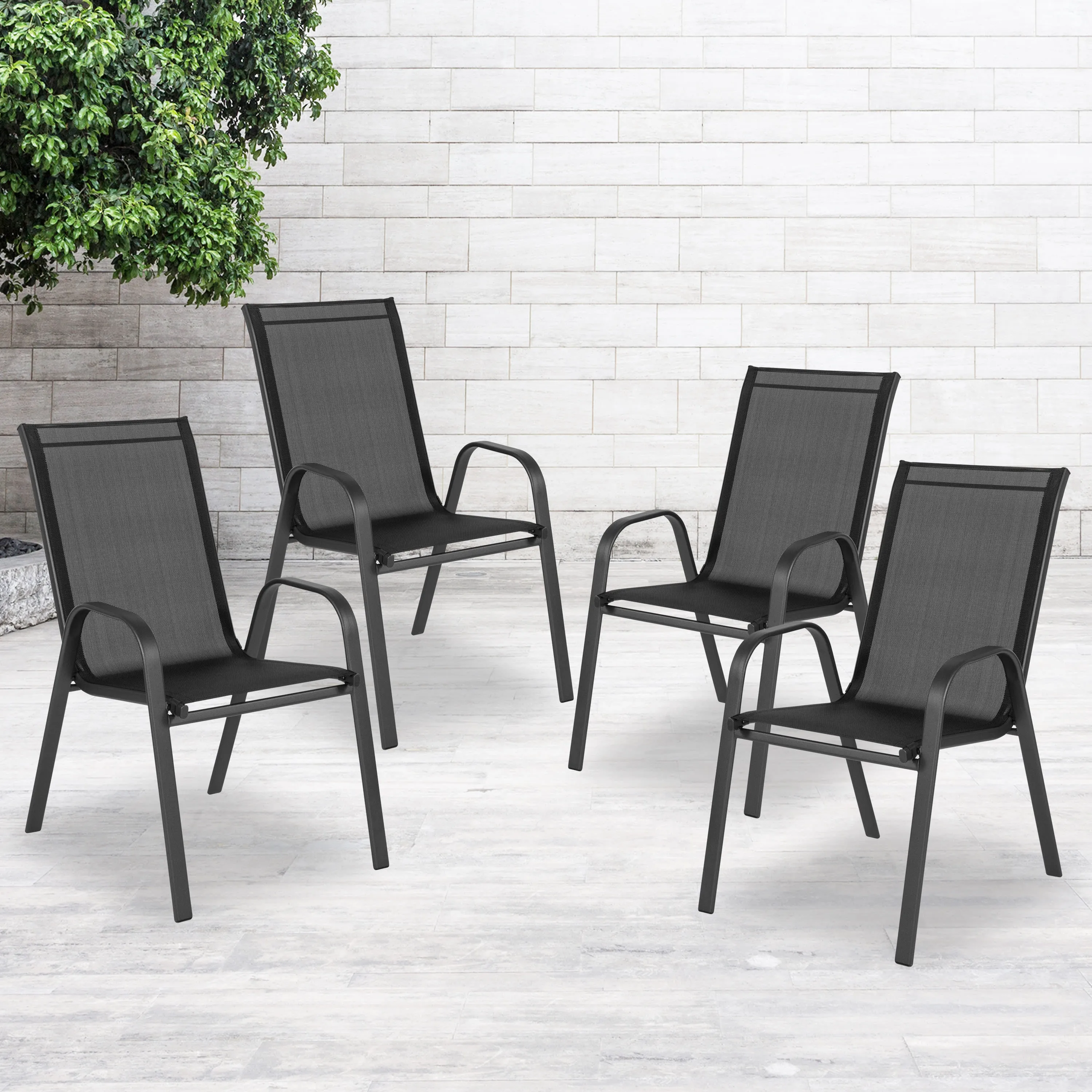 4 Pack Brazos Series Outdoor Stack Chair with Flex Comfort Material and Metal Frame