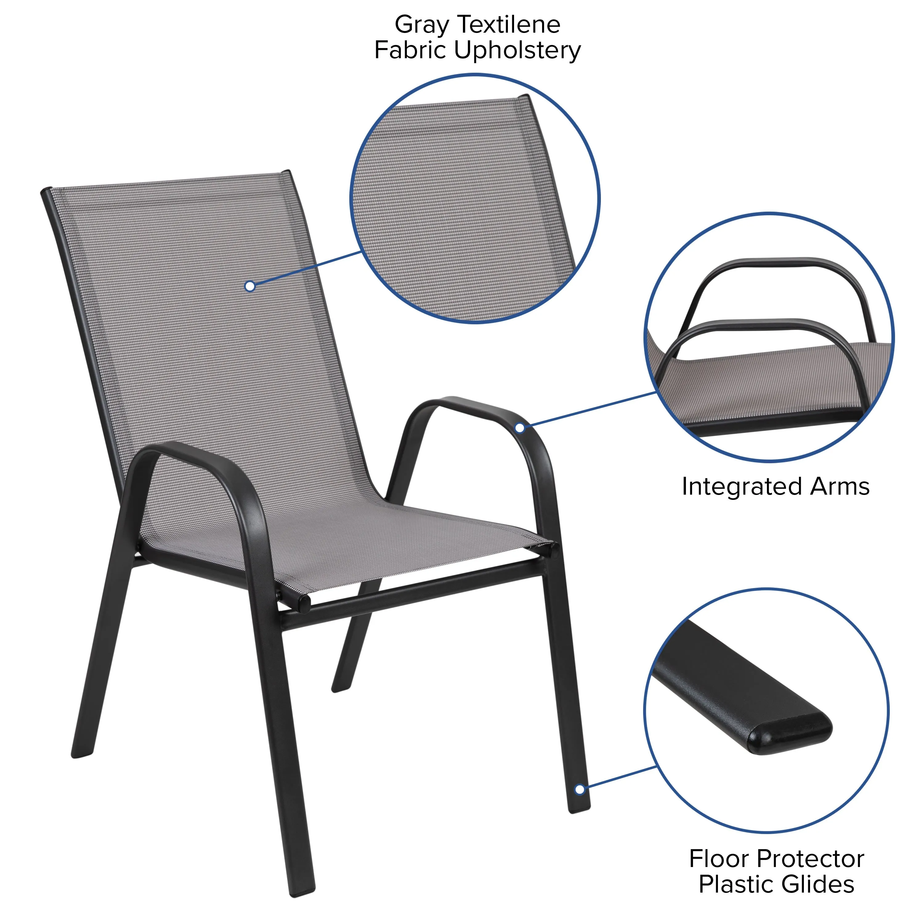 4 Pack Brazos Series Outdoor Stack Chair with Flex Comfort Material and Metal Frame