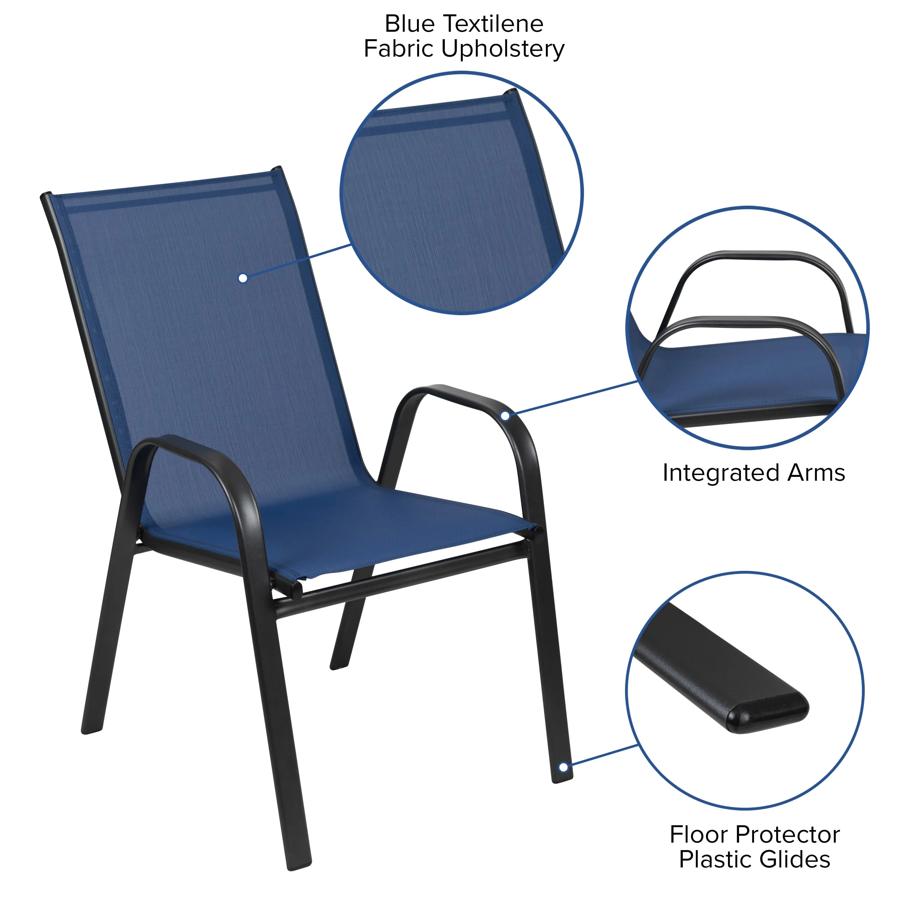 4 Pack Brazos Series Outdoor Stack Chair with Flex Comfort Material and Metal Frame