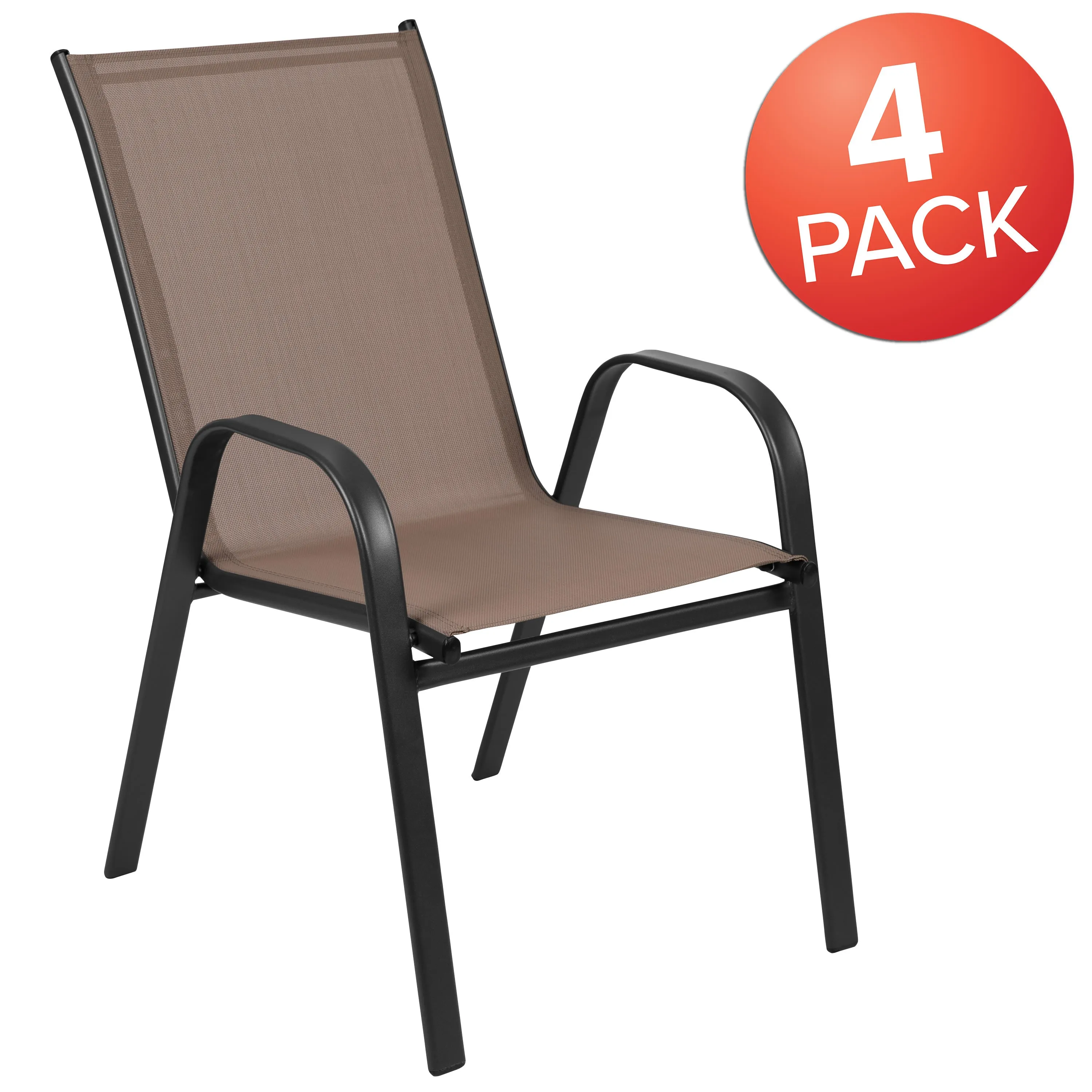 4 Pack Brazos Series Outdoor Stack Chair with Flex Comfort Material and Metal Frame