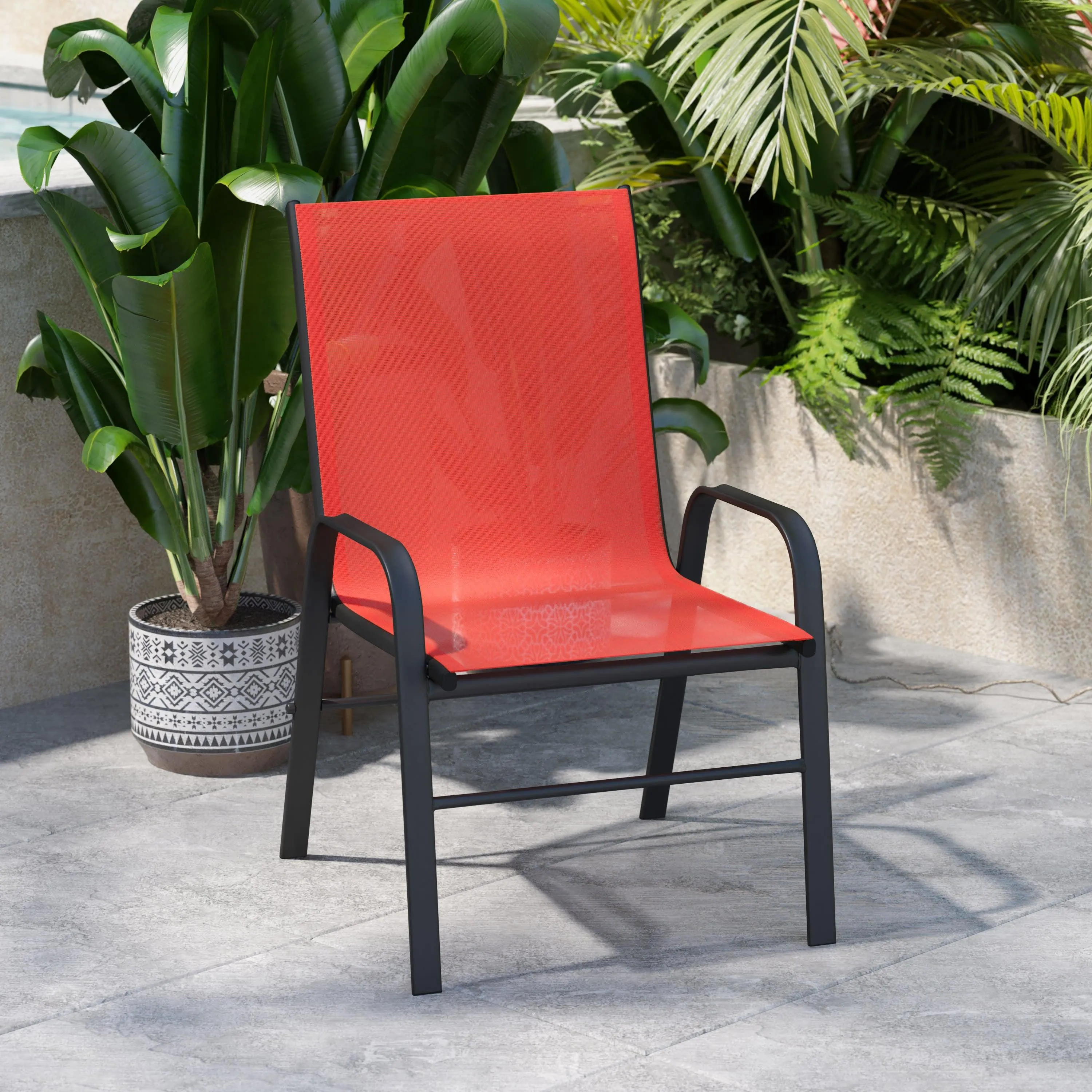 4 Pack Brazos Series Outdoor Stack Chair with Flex Comfort Material and Metal Frame