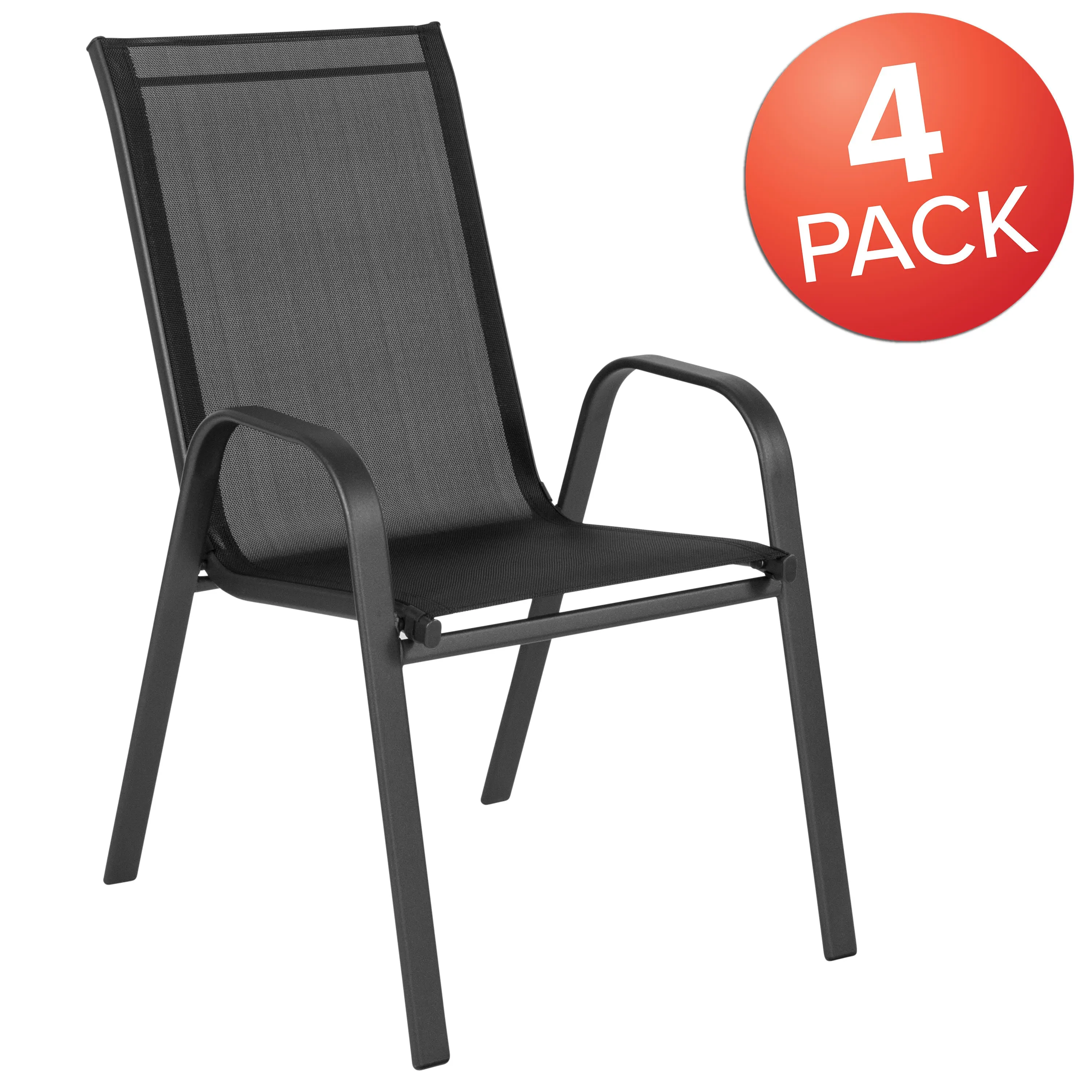 4 Pack Brazos Series Outdoor Stack Chair with Flex Comfort Material and Metal Frame