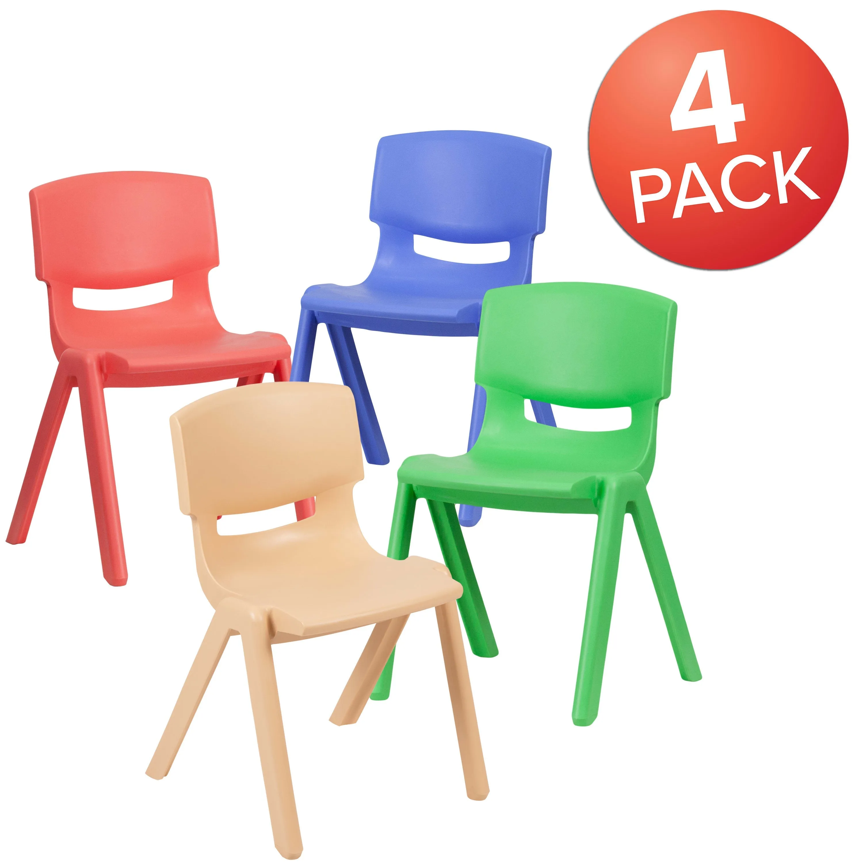 4 Pack Plastic Stackable School Chairs with 13.25" Seat Height