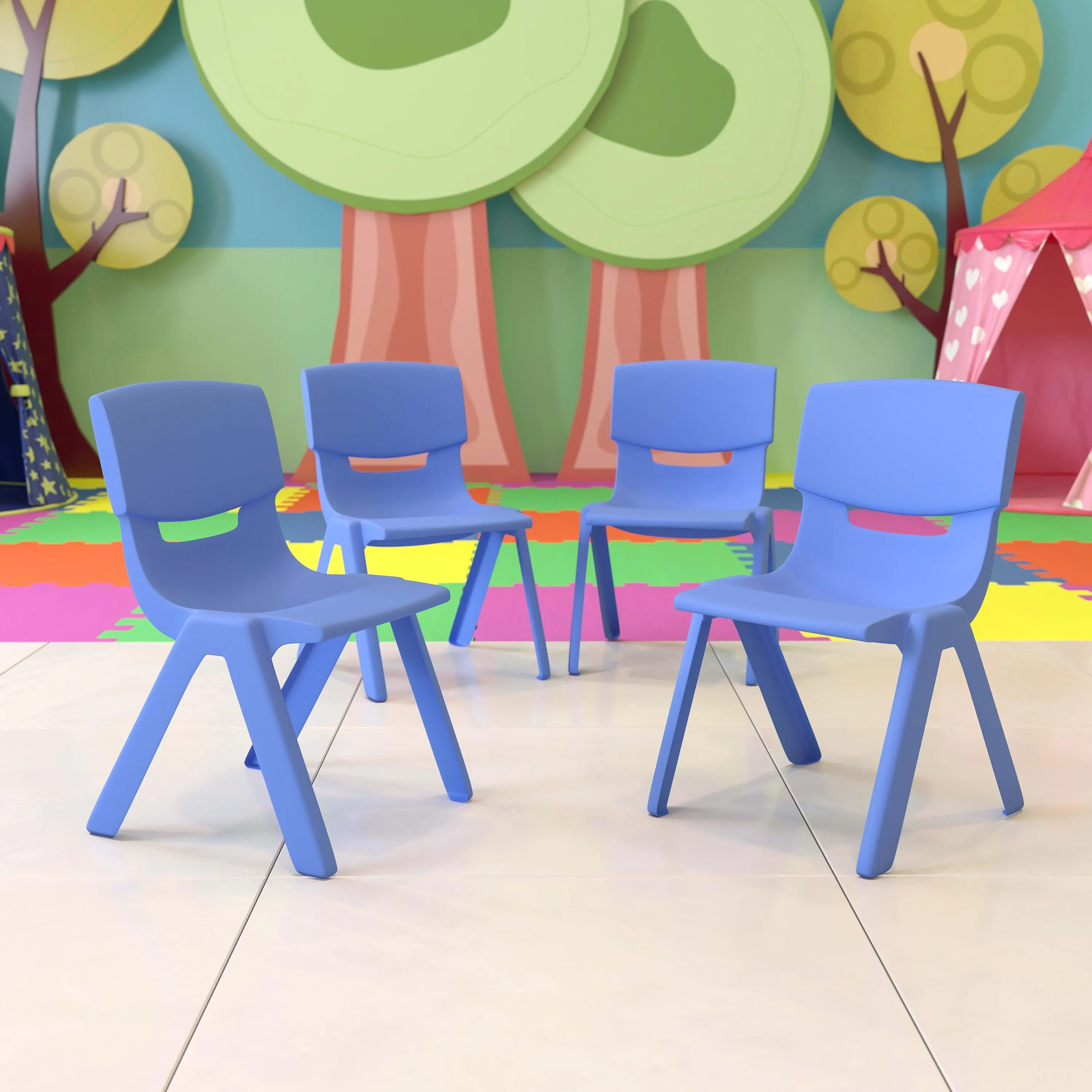 4 Pack Plastic Stackable School Chairs with 13.25" Seat Height