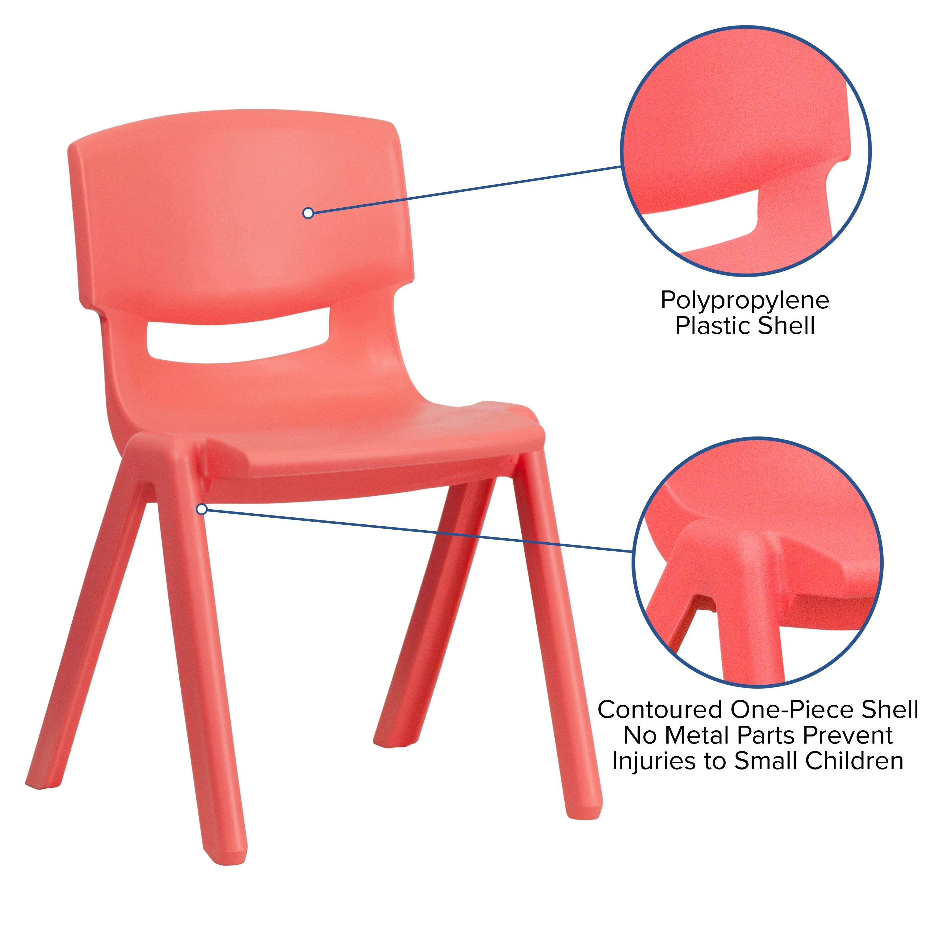 4 Pack Plastic Stackable School Chairs with 13.25" Seat Height