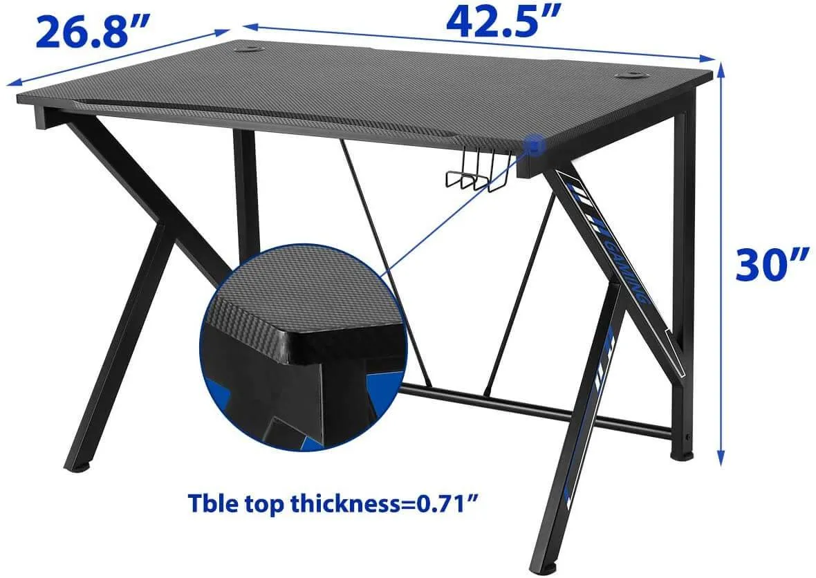 42.5" Gaming Desk K-Shape Gaming Table Home Computer Desk with Cup Holder and Headphone Hook Gamer Workstation Game Table