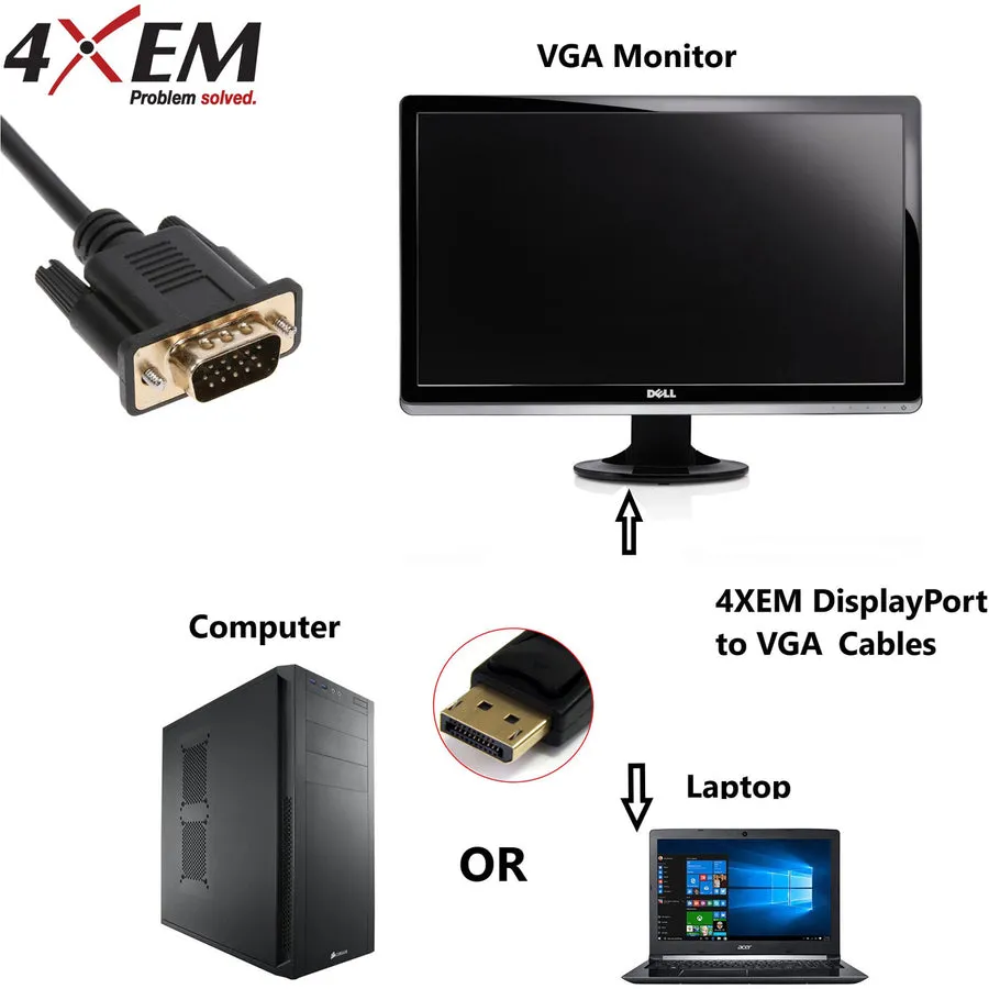 4XEM DisplayPort To VGA Adapter Cable 4XDPVGA3FT