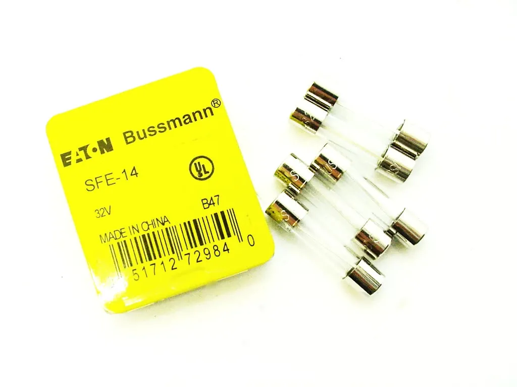 5 PK Bussmann SFE-14 AMP Glass Fuses 1/4" x 1-1/16" Fast-acting