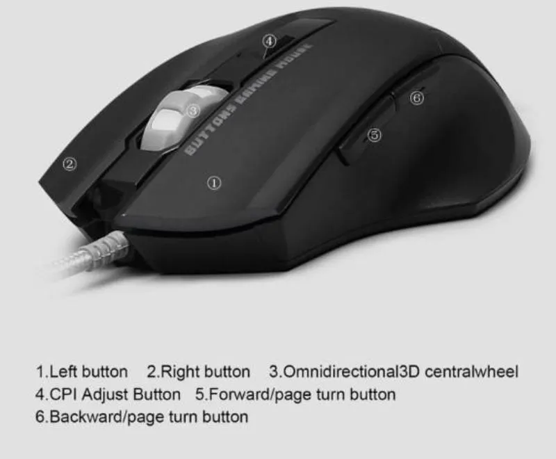 6 Buttons 2500 DPI LED Optical Wired Gaming Mouse