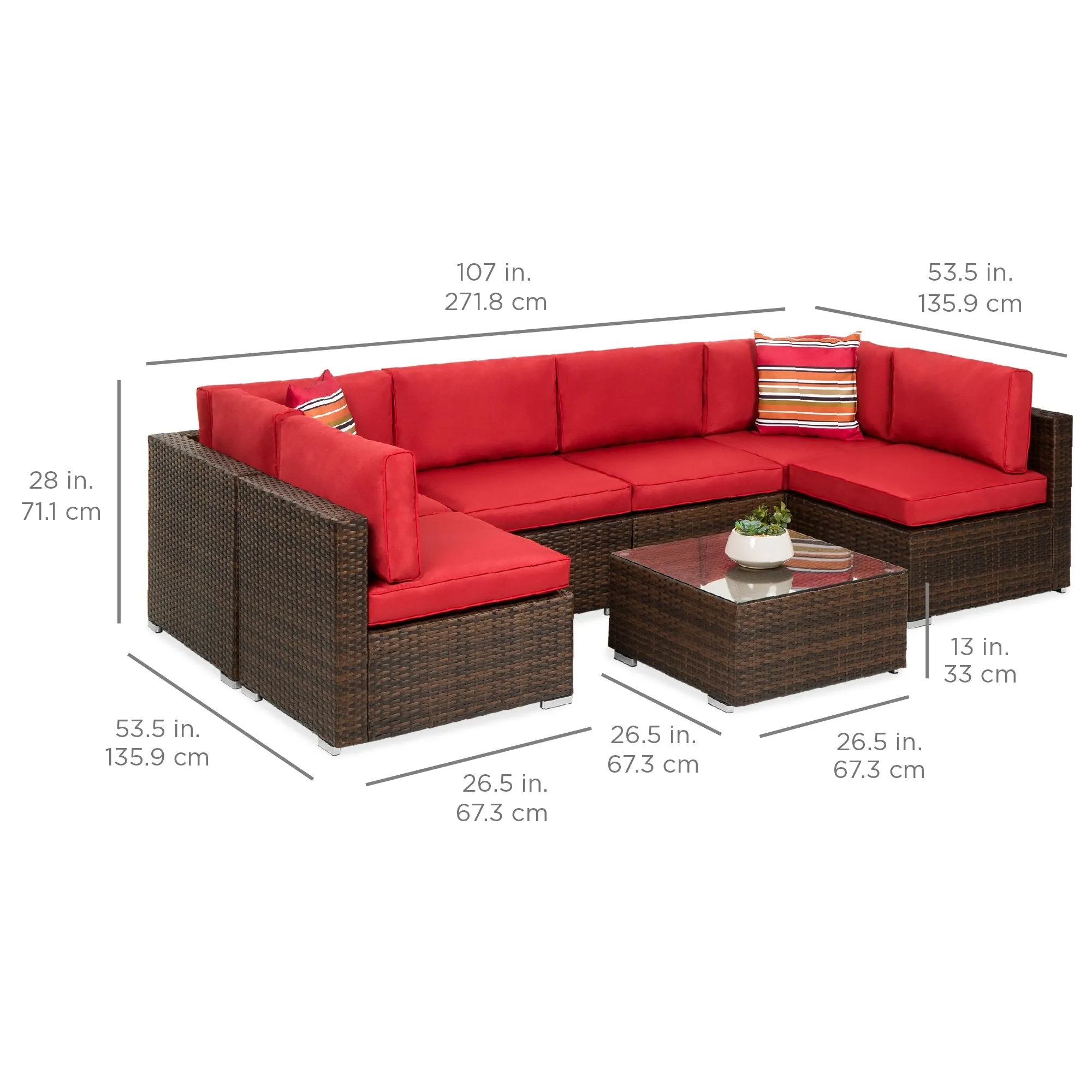 7-Piece Modular Wicker Sectional Conversation Set w/ 2 Pillows, Cover