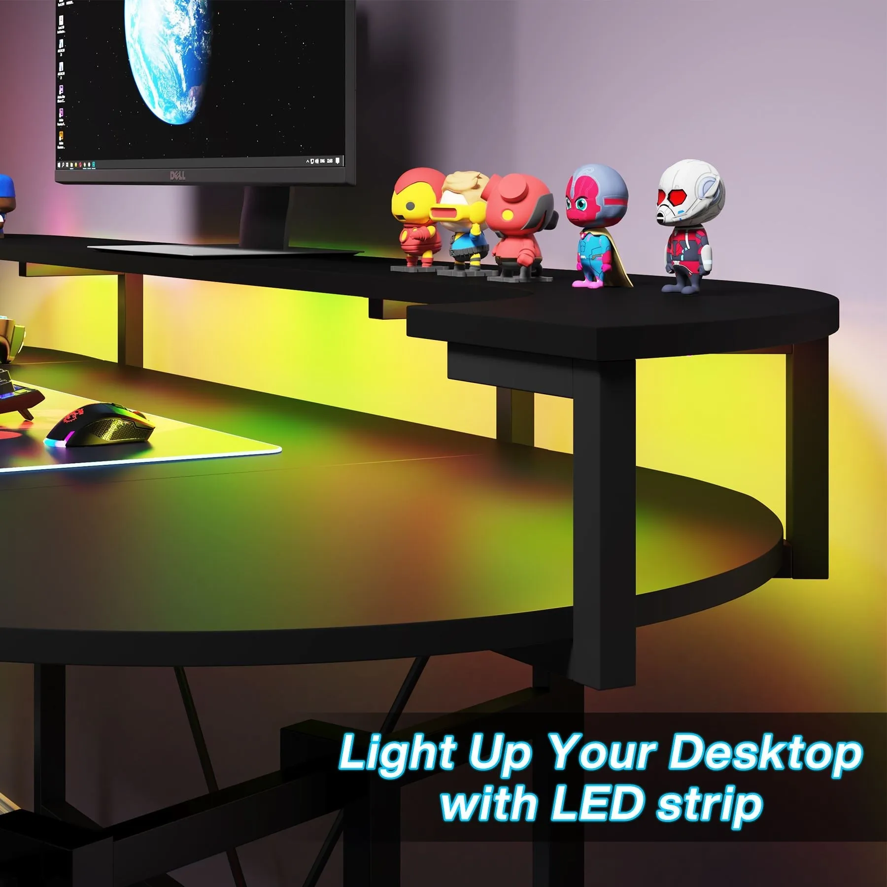 75" Gaming Desk Computer Desk with LED Strip & Monitor Shelf