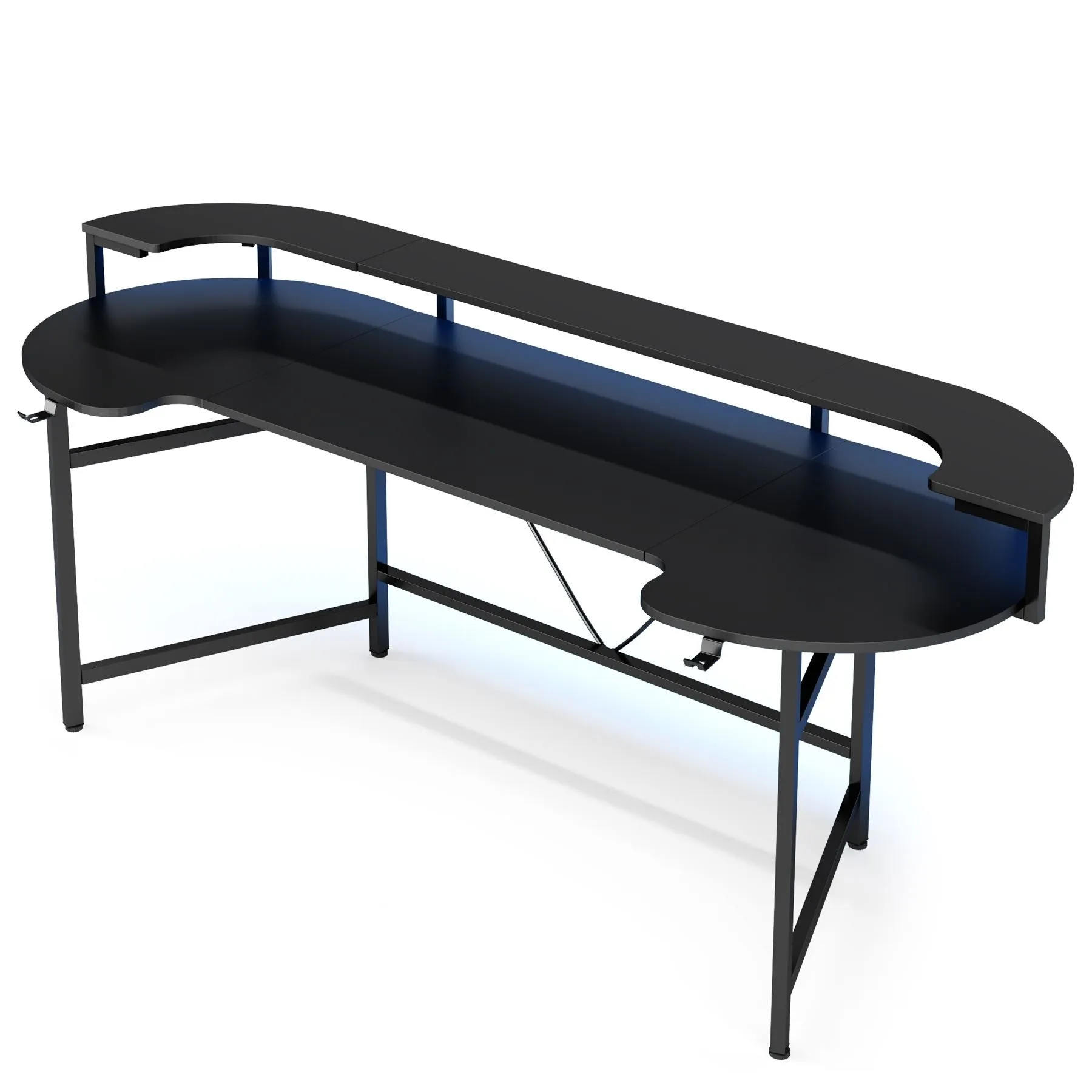 75" Gaming Desk Computer Desk with LED Strip & Monitor Shelf