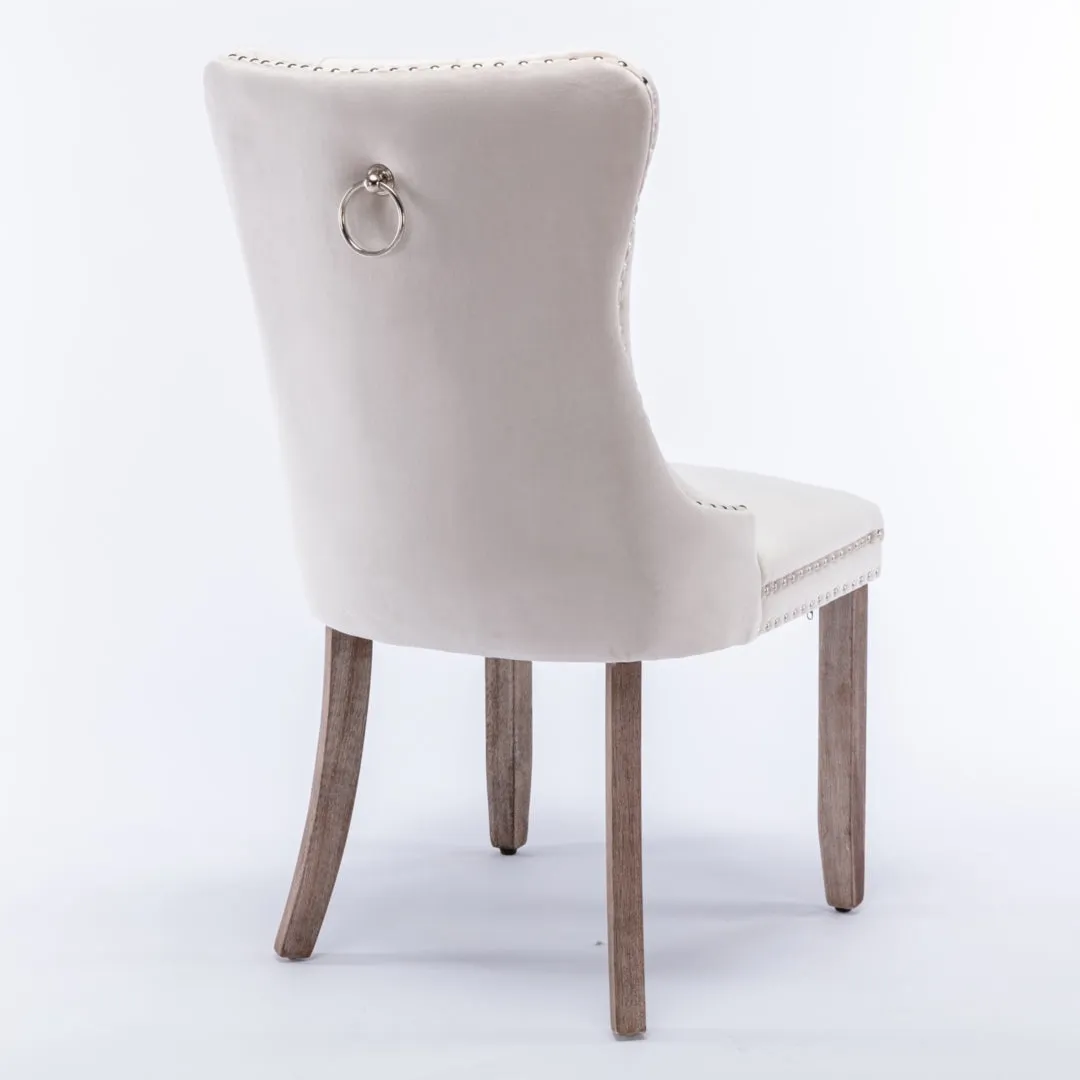 8x Velvet Dining Chairs, Upholstered Tufted, Solid Wood Legs