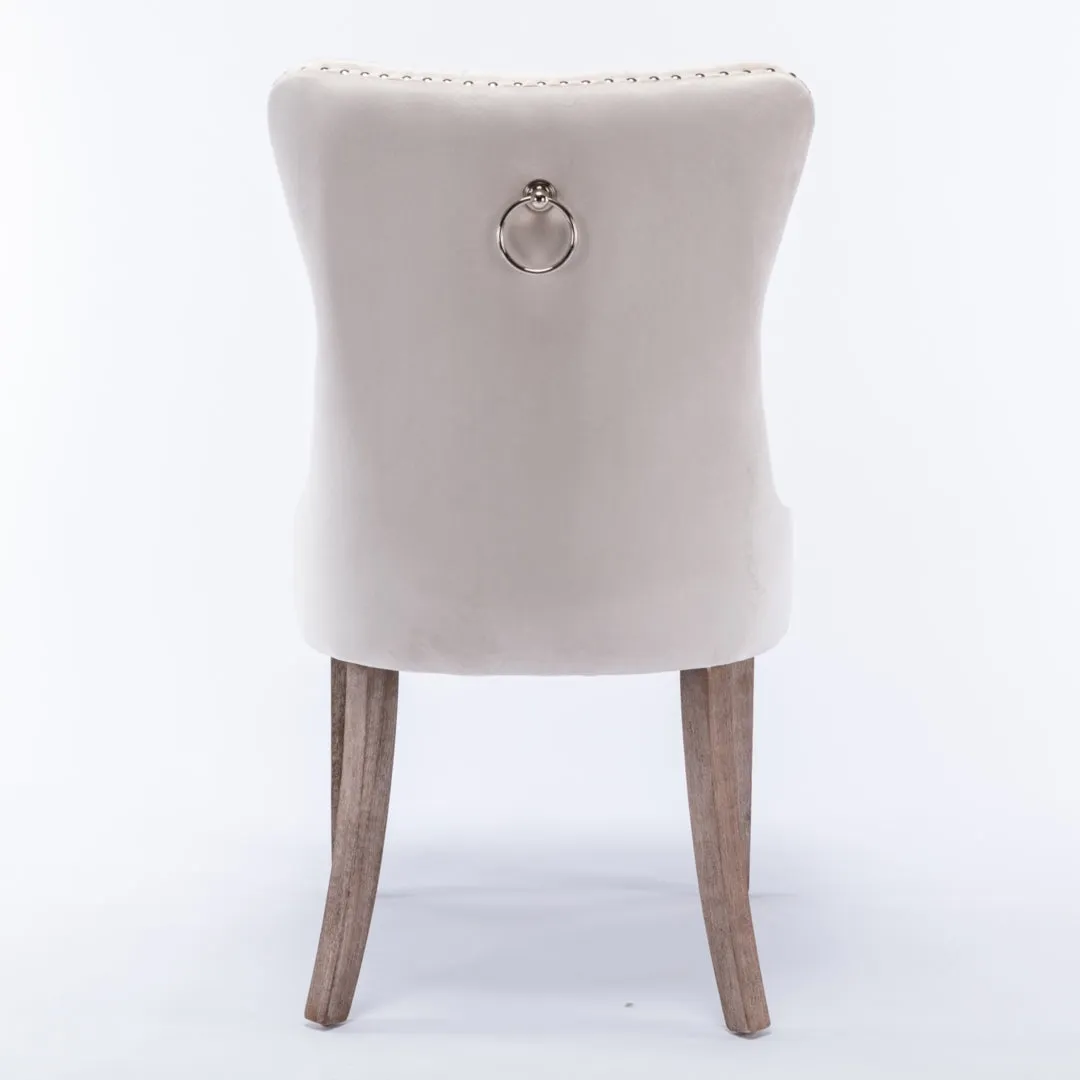 8x Velvet Dining Chairs, Upholstered Tufted, Solid Wood Legs