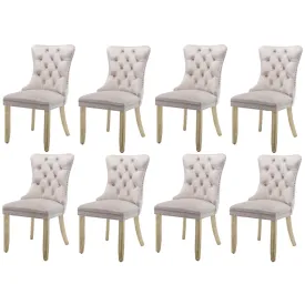 8x Velvet Dining Chairs, Upholstered Tufted, Solid Wood Legs