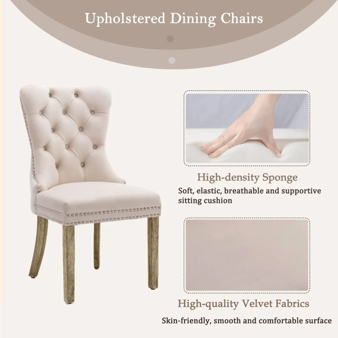 8x Velvet Dining Chairs, Upholstered Tufted, Solid Wood Legs