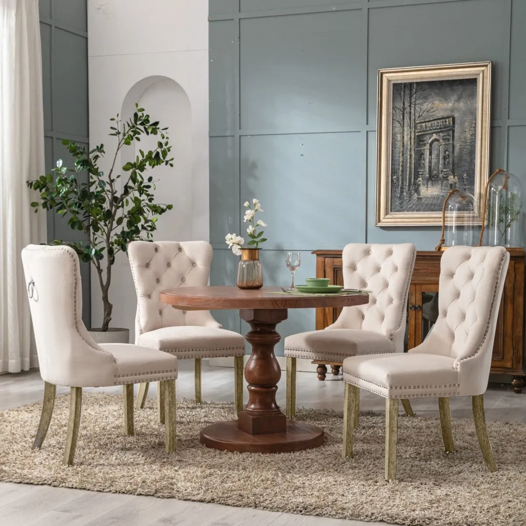 8x Velvet Dining Chairs, Upholstered Tufted, Solid Wood Legs