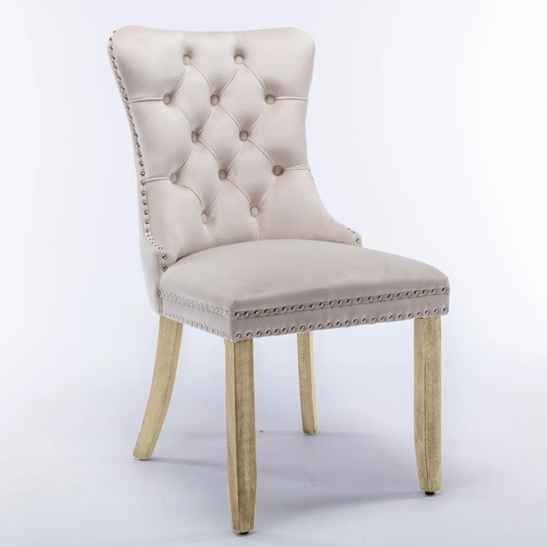 8x Velvet Dining Chairs, Upholstered Tufted, Solid Wood Legs