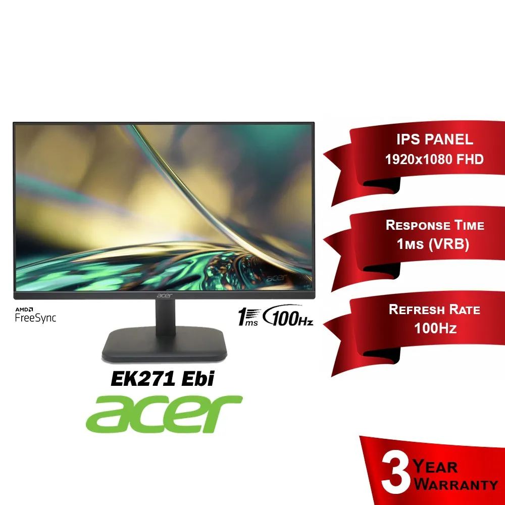 Acer EK271 Ebi 27"/FHD/IPS/100Hz/1ms(VRB) AMD FreeSync Eye Safe Essential Monitor