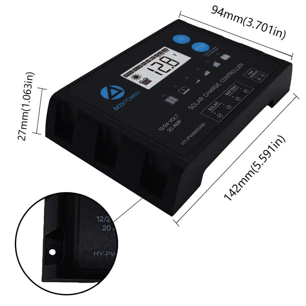 ACOPower 20A ProteusX Waterproof PWM Solar Charge Controller