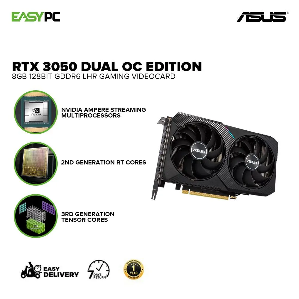 Asus NVIDIA® GeForce RTX 3050 Dual OC Edition DUAL-RTX3050-O8G-V2 8gb 128bit GDdr6 Gaming Videocard LHR