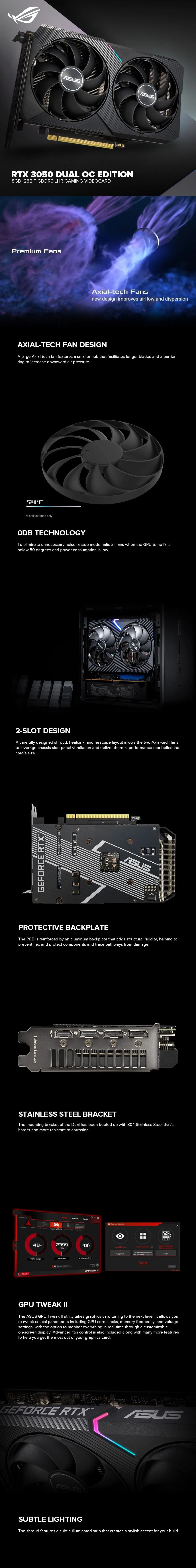 Asus NVIDIA® GeForce RTX 3050 Dual OC Edition DUAL-RTX3050-O8G-V2 8gb 128bit GDdr6 Gaming Videocard LHR