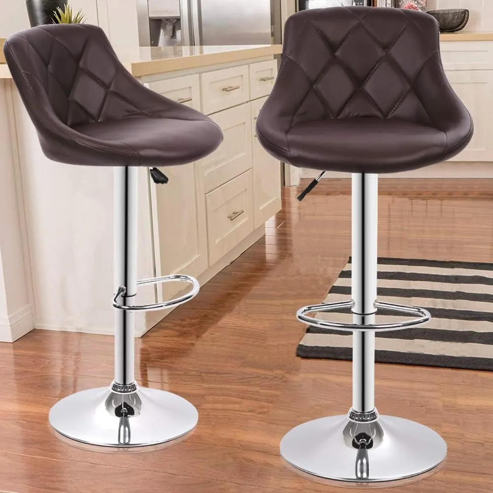 Counter Height Bar Stools Set of 2 PU Leather Height Adjustable Swivel Bar Chairs with Back