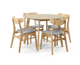 Cusco 5pc Set Dining Set 100cm Round Table 4 Chair Fabric Seat Scandinavian