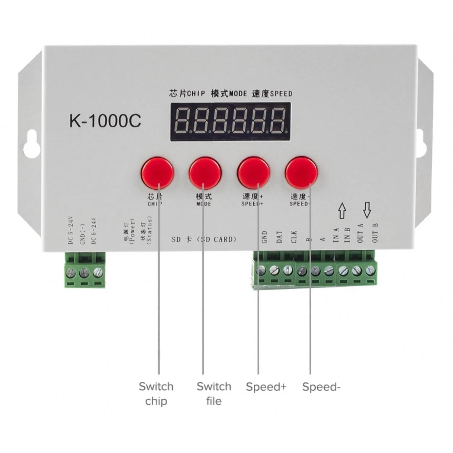 Digital RGB Pixel Controller K-1000C (T-1000S Updated) WS2812B WS2815 SK6812 WS2811 WS2801 LED Strip LED Matrix LED String 1536 Pixels Controller DC5-24V Addressable Programmable Controller with SD Card