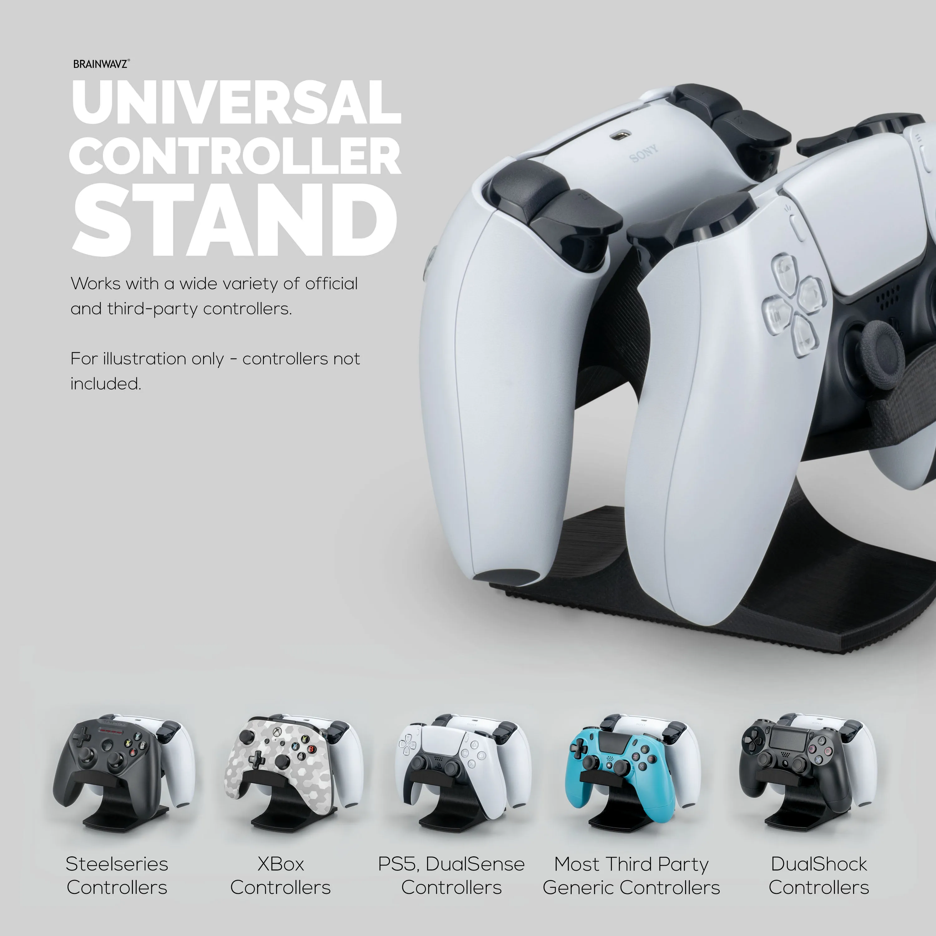 Dual Game Controller Desktop Holder Stand - Universal Design for Xbox ONE, PS5, PS4, PC, Steelseries, Steam & More