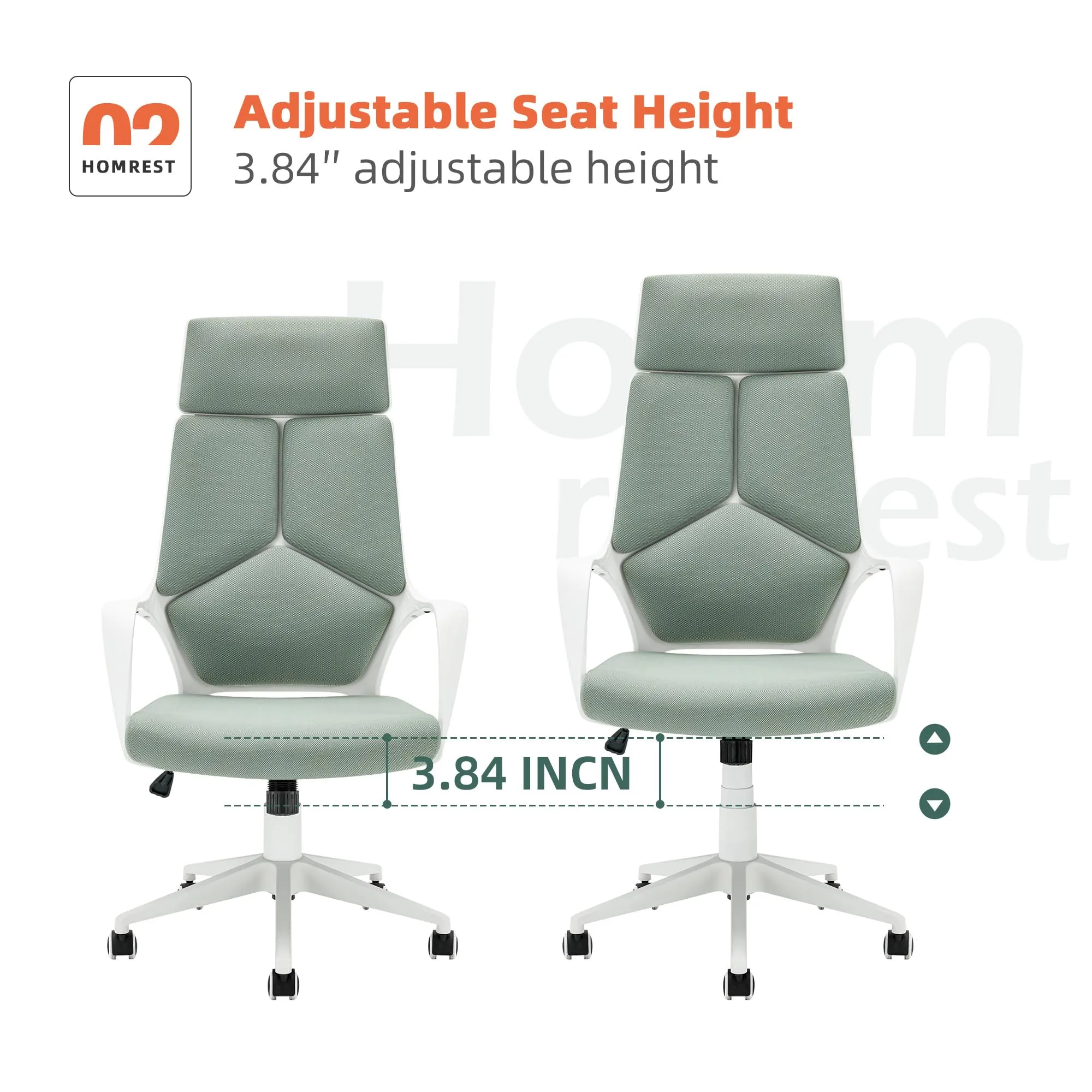 Ergonomic Office Chair Height Adjustable with Swivel Rolling, Green