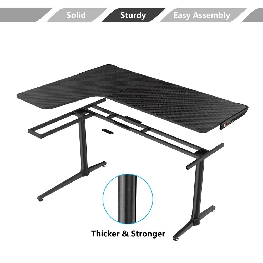 Eureka Ergonomic Black L-Shaped L60 Gaming Computer Table, ERK-L60-B