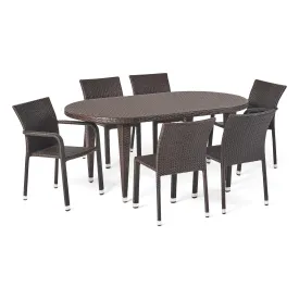 Evanch Outdoor 7 Piece Multi-brown Wicker Oval Dining Set with Stacking Chairs