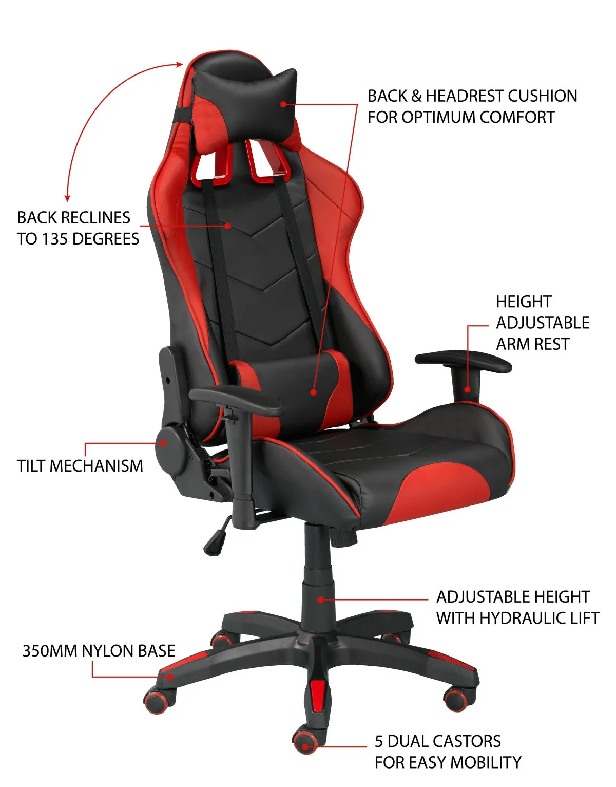 Gaming Desk & Chair Set, Black/Red