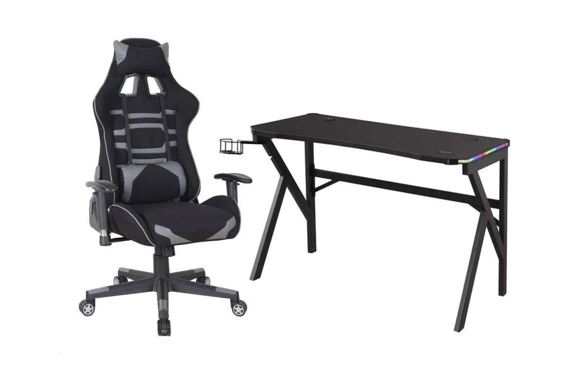 Gaming Desk & Chair Set, Grey/Black