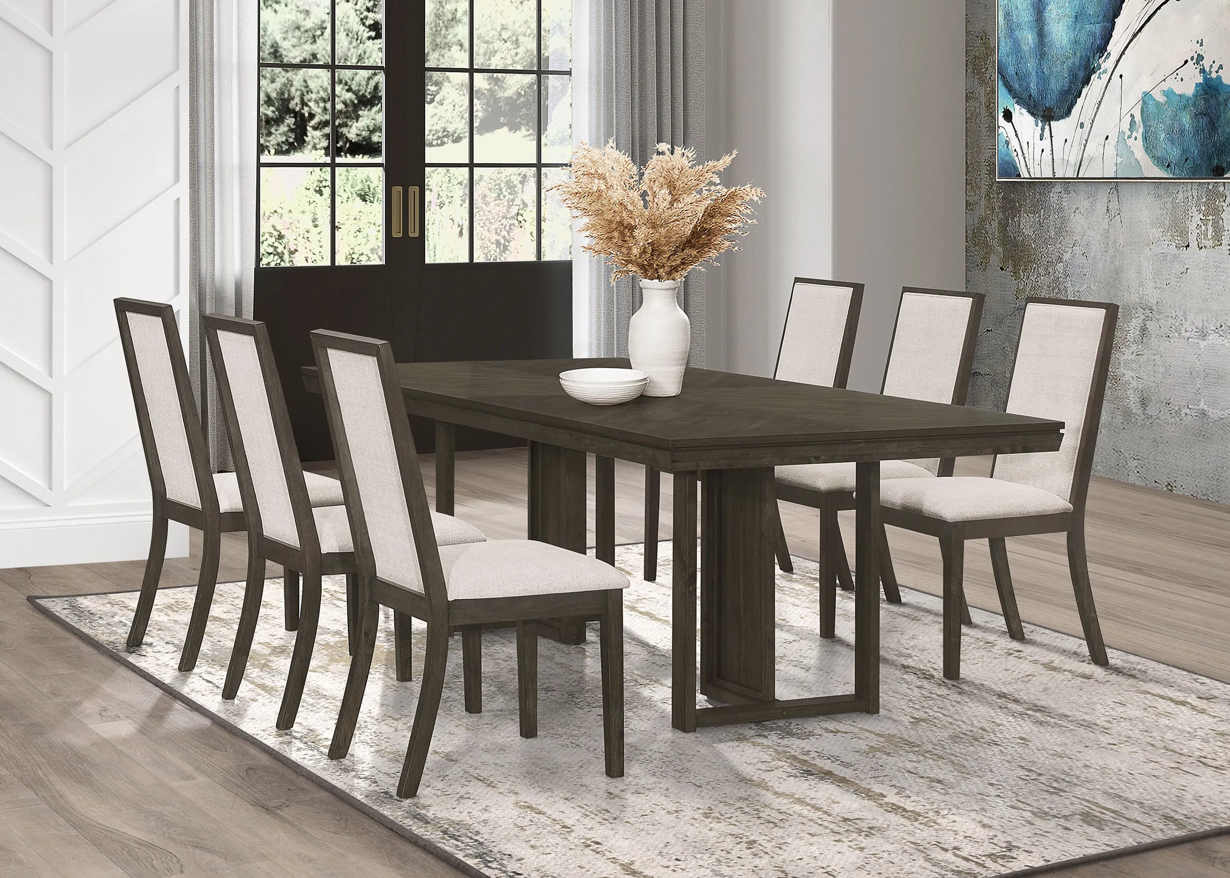 Kelly Rectangular Dining Table Set Beige and Dark Grey