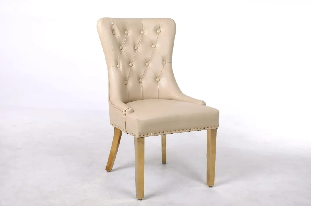 Knightsbridge Leather Aire Dining Chairs with Knocker & Studs - Golden Chrome Frame