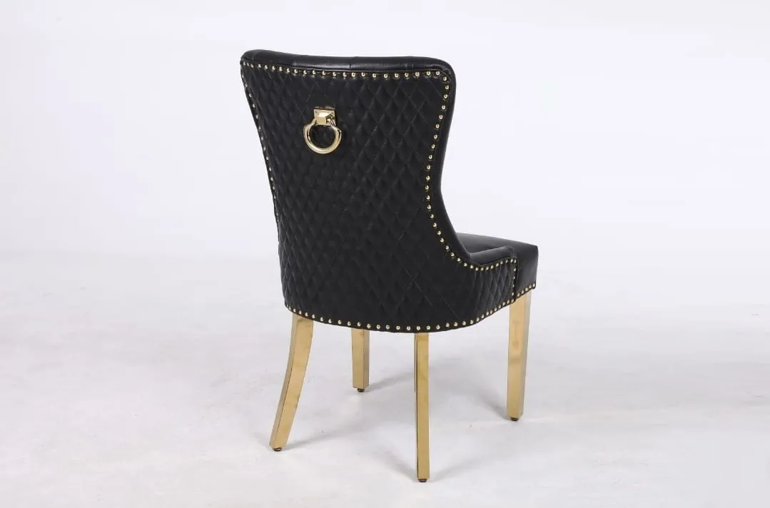 Knightsbridge Leather Aire Dining Chairs with Knocker & Studs - Golden Chrome Frame